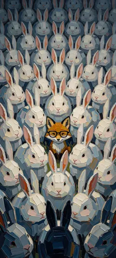bespectacled fox among rabbits